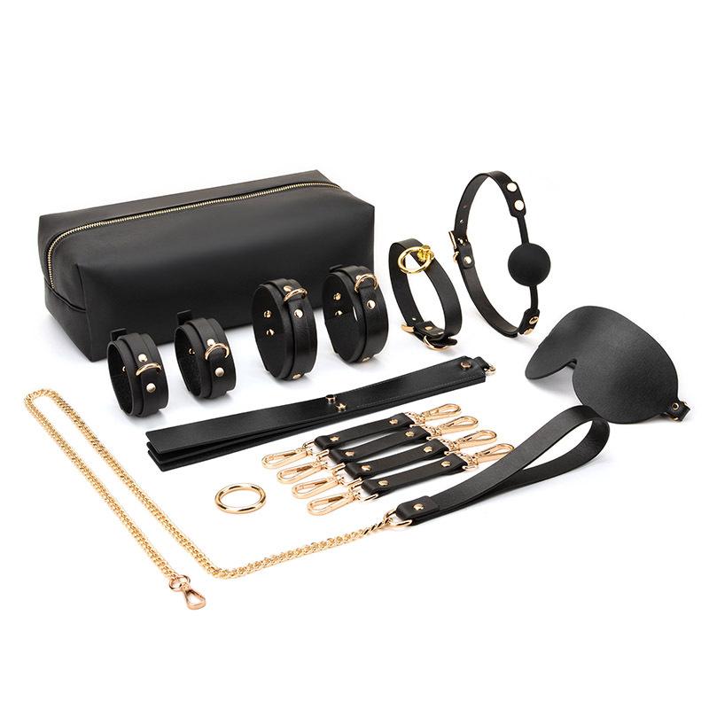 Good Quality Bdsm Kits Pu Leather Restraint Set Handcuffs Collar Gag Sex Toys For Couples 9 Pcs Bondage Set