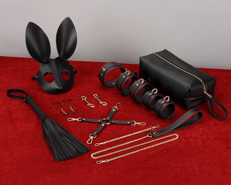 Sexy Leather Bdsm Kits Sex Bondage Set Handcuffs Sex Games Whip Gag Nipple Clamps Bunny Girl Sex Toys For Couples