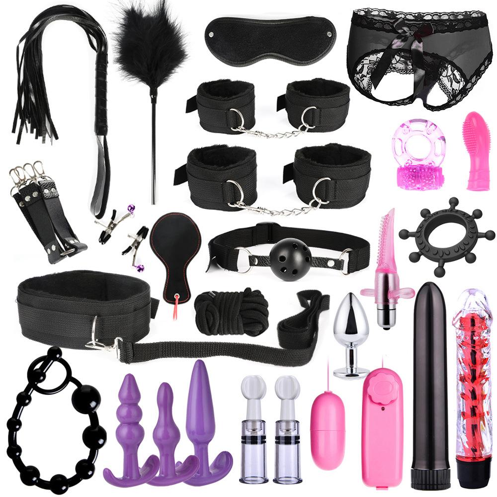 Dildo Sex Toys For Adults Bdsm Vibrator Bondage Set Handcuffs Nipple Sucker Clamps Whip Spanking Sex Silicone Metal Anal Plug%