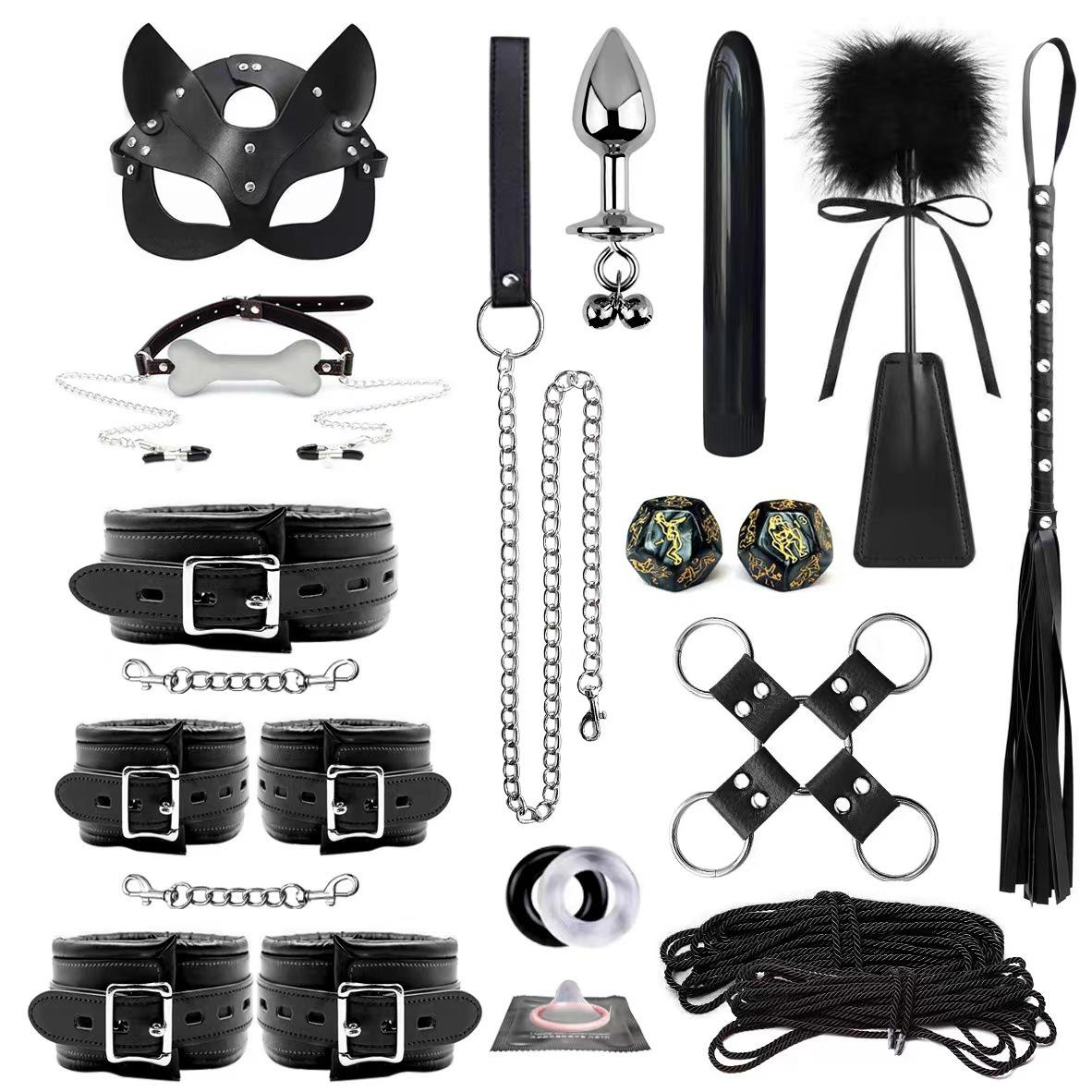 22pcs Fetish Kits Restraints Bondage Plush Leather Sexy Flirting Alternative Toys Tied Bdsm Japanese Bondage Set