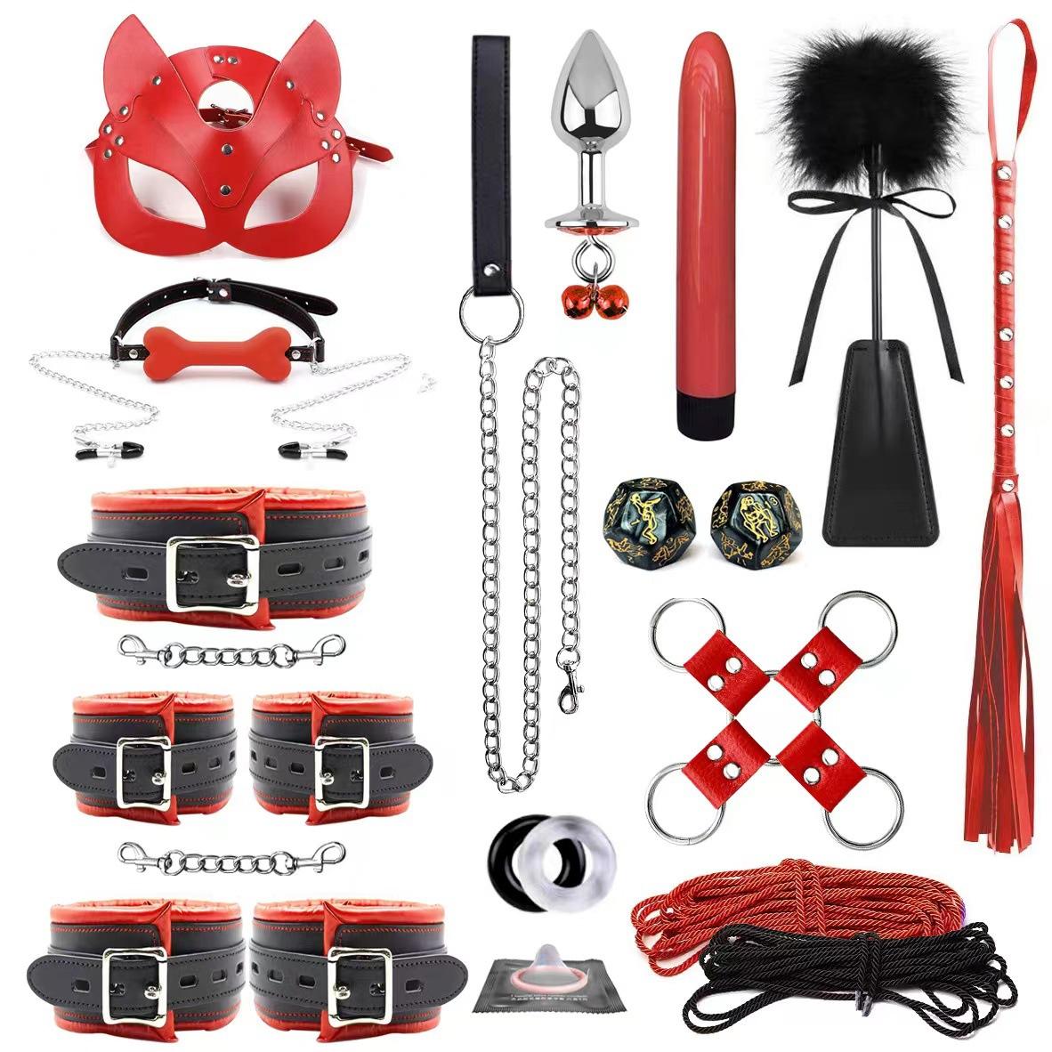 Sm Bdsm Slave Set Kits Bondage 22pcs Leather Handcuffs Sm Foreplay Sm Products Whip Sex Bondage For Couples