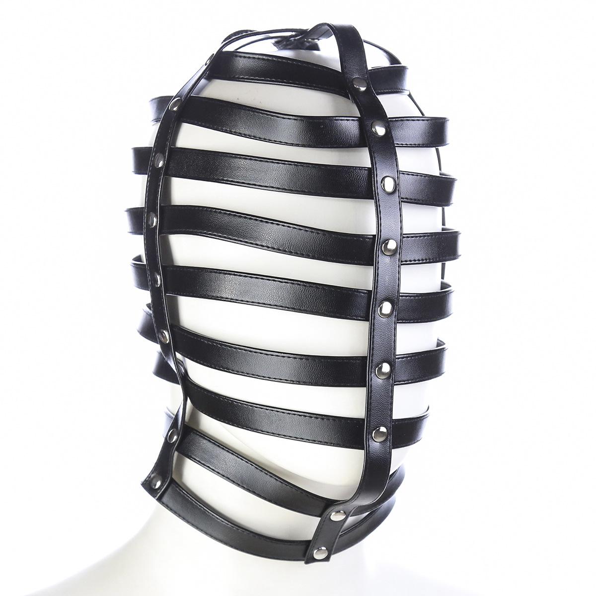 Bdsm Hollow Stripe Pu Leather Hood Head Bondage Hollow Fetish Hood Erotic Adult Game Party Couple Sex Toys