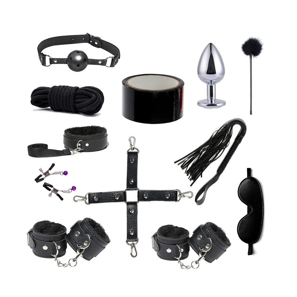 12 Pcs Bdsm Sex Toys Sm Bondage Set Handcuffs Nipple Clamps Butt Plug Rope Sex Games Bed Restraints Kit Sex Play For Couple