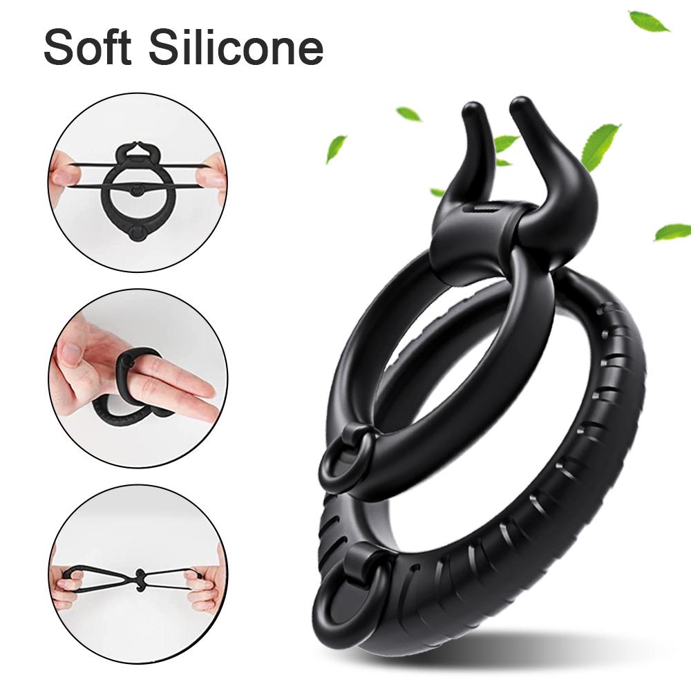  Safe Material Silicone Penis Ring For Men Delay Ejaculation Erection Bull Shape Vibration Dick Ring Sex Toys For Couple