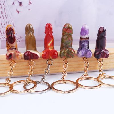 Crystal Jade Creative Funny Penis Keychain Dildo Keyring Lovers Men Women Prank Gifts