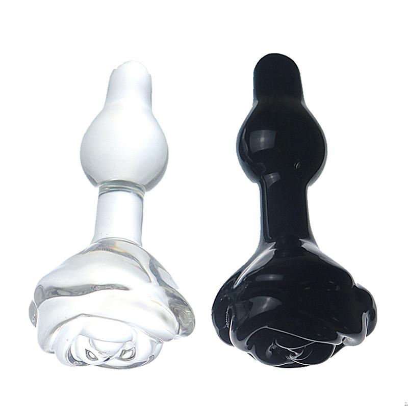 Color Crystal Anal Plug Adult Sex Toy Wholesale Rose Glass White And Black Anal Masturbation Aged 18 White/ Black