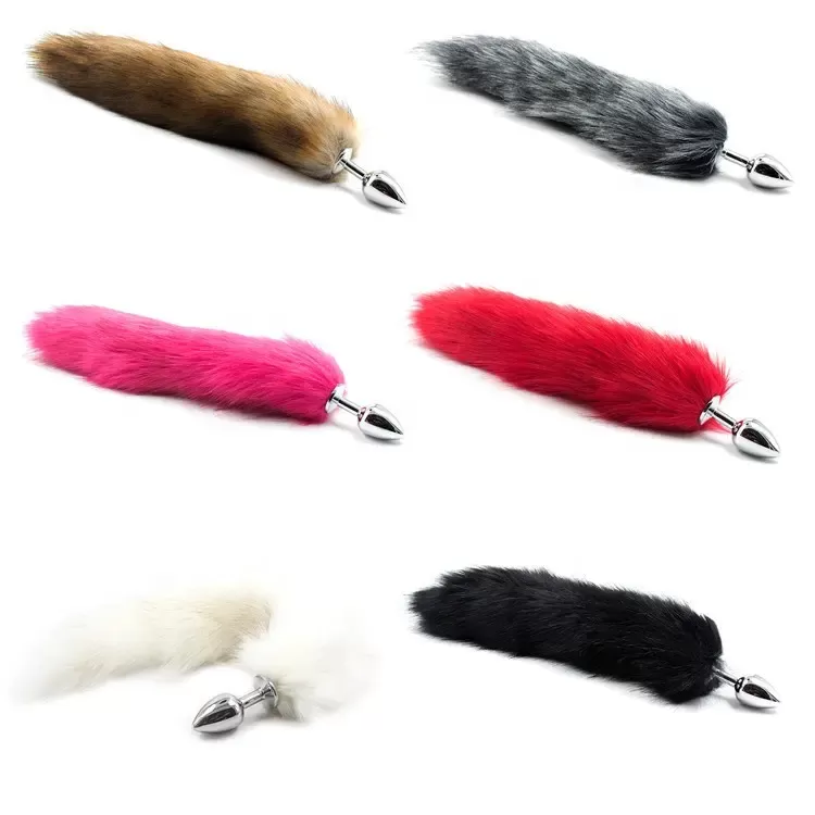 Colorful Long Fox Tail Small Middle Large Butt Plug 3 Dimensions Metal Anal Plug For Male