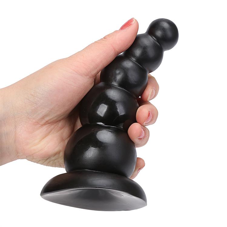 Jumbo simulated penis anal plug with pulling beads