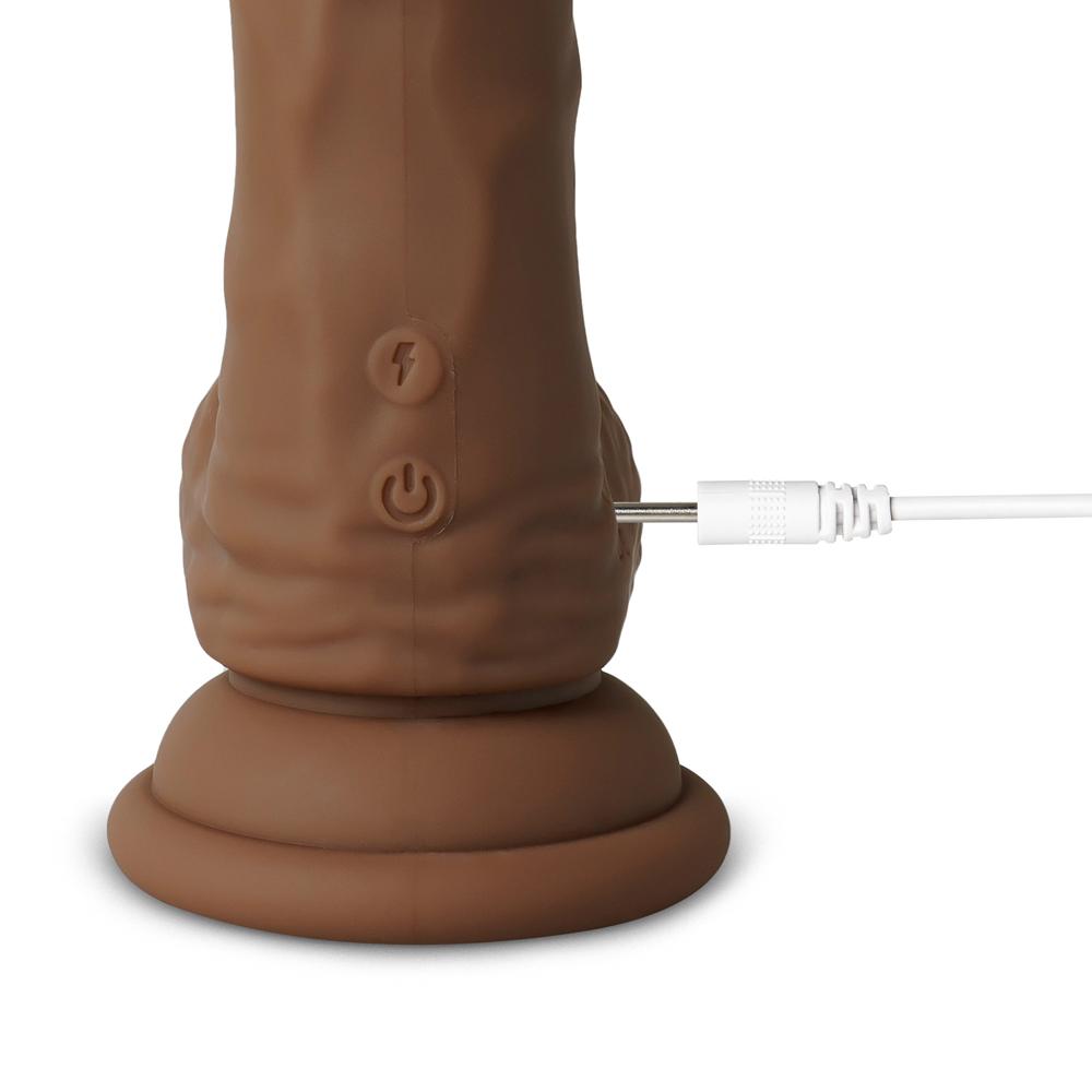 10 Functions Silicone Rechargeable G-Spot Vibrating and Rotating Brown Realistic Dildo