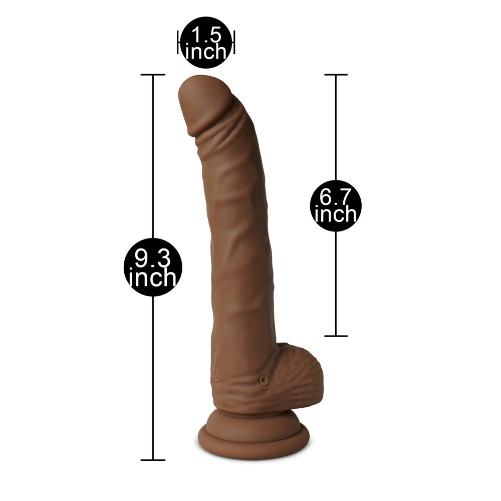 10 Functions Silicone Rechargeable G-Spot Vibrating and Rotating Brown Realistic Dildo