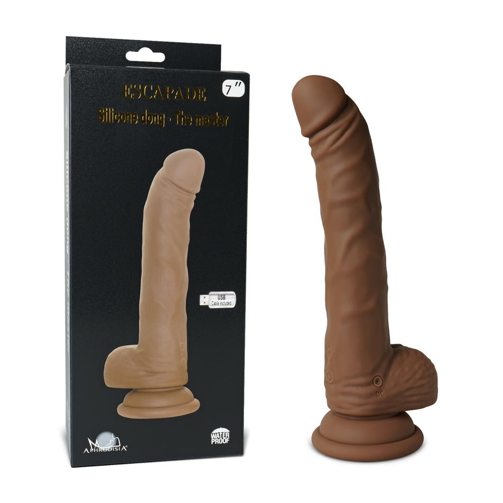 10 Functions Silicone Rechargeable G-Spot Vibrating and Rotating Brown Realistic Dildo