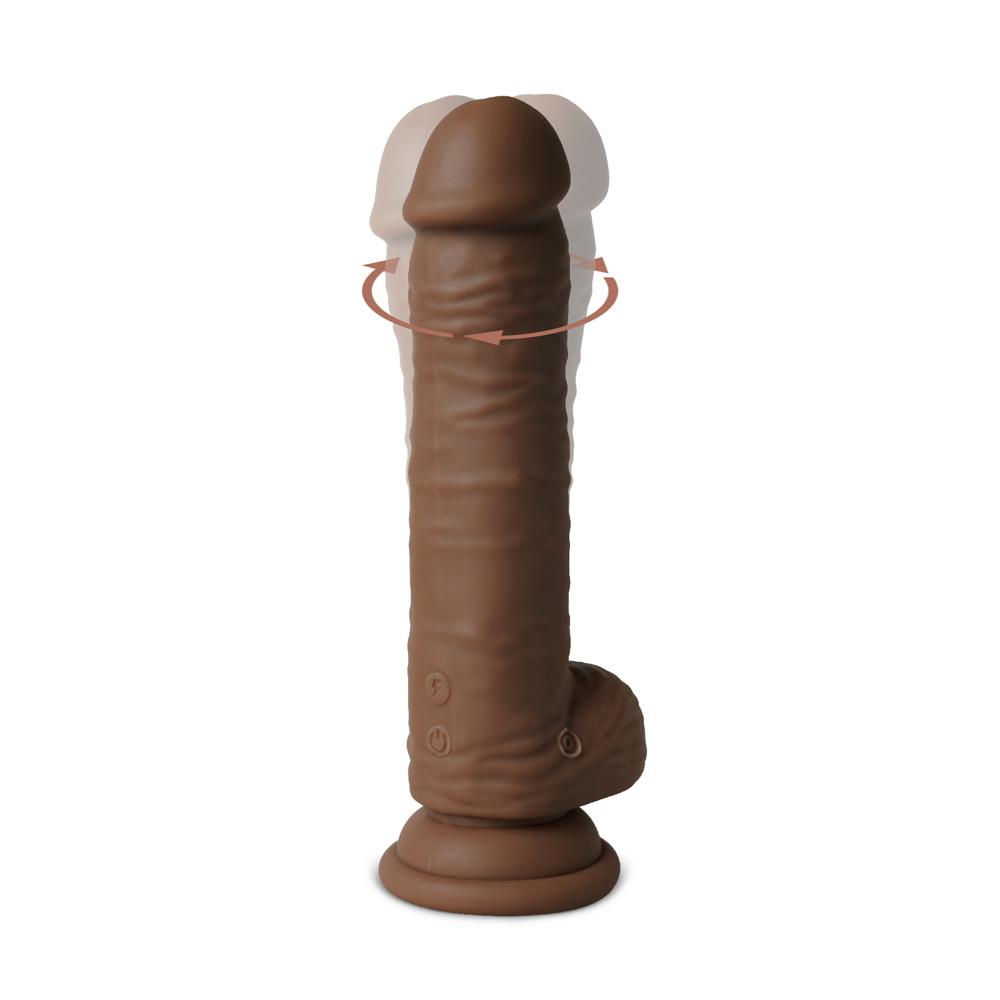 10 Functions Silicone Rechargeable Vibrating and Rotating Brown Realistic Dildo