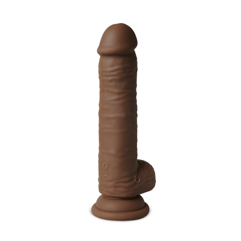 10 Functions Silicone Rechargeable Vibrating and Rotating Brown Realistic Dildo