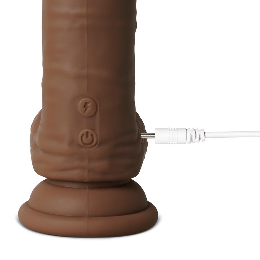 10 Functions Silicone Rechargeable Vibrating and Rotating Brown Realistic Dildo