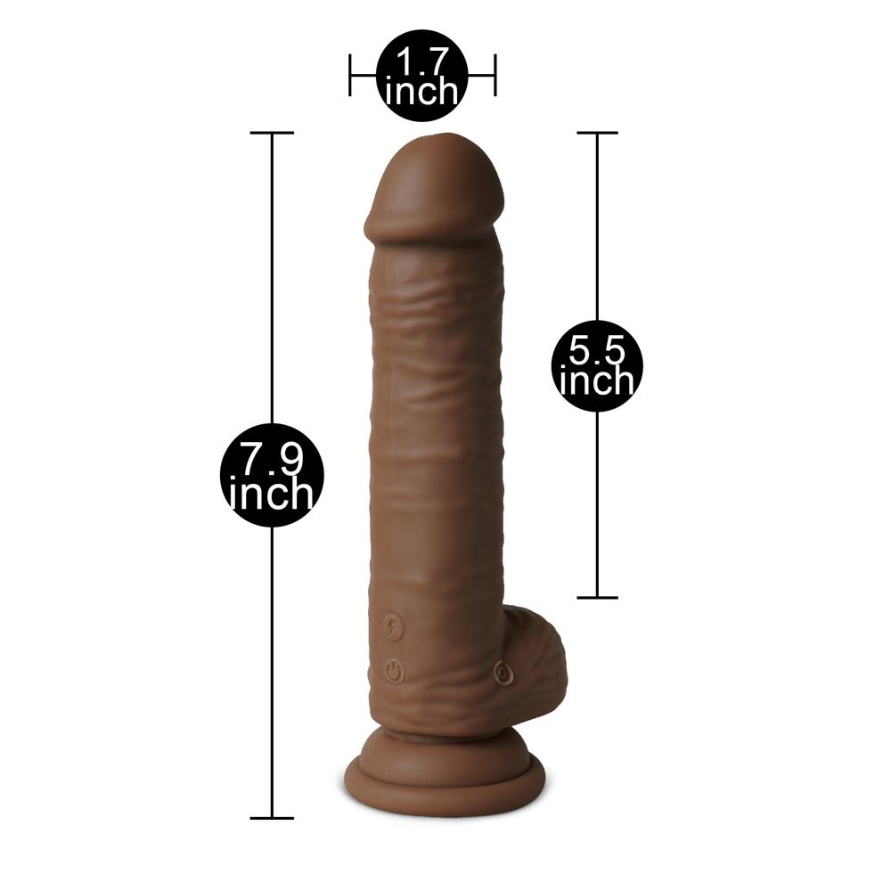 10 Functions Silicone Rechargeable Vibrating and Rotating Brown Realistic Dildo