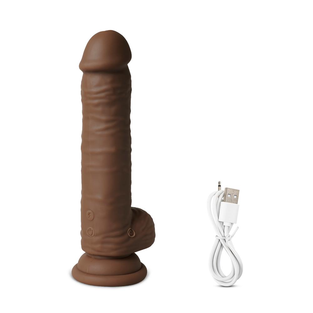 10 Functions Silicone Rechargeable Vibrating and Rotating Brown Realistic Dildo