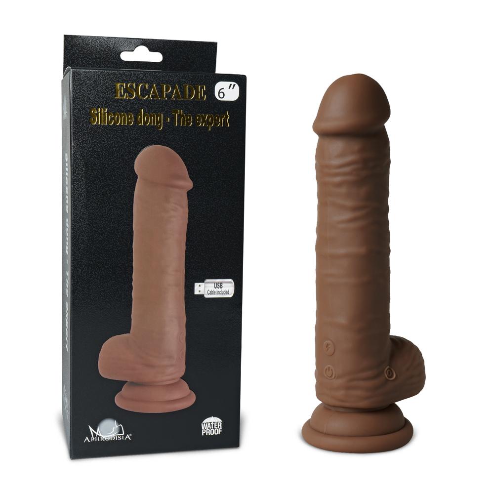 10 Functions Silicone Rechargeable Vibrating and Rotating Brown Realistic Dildo