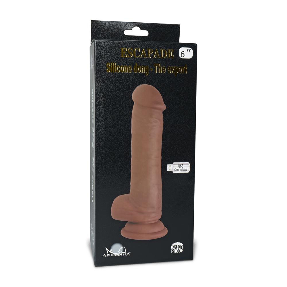 10 Functions Silicone Rechargeable Vibrating and Rotating Brown Realistic Dildo