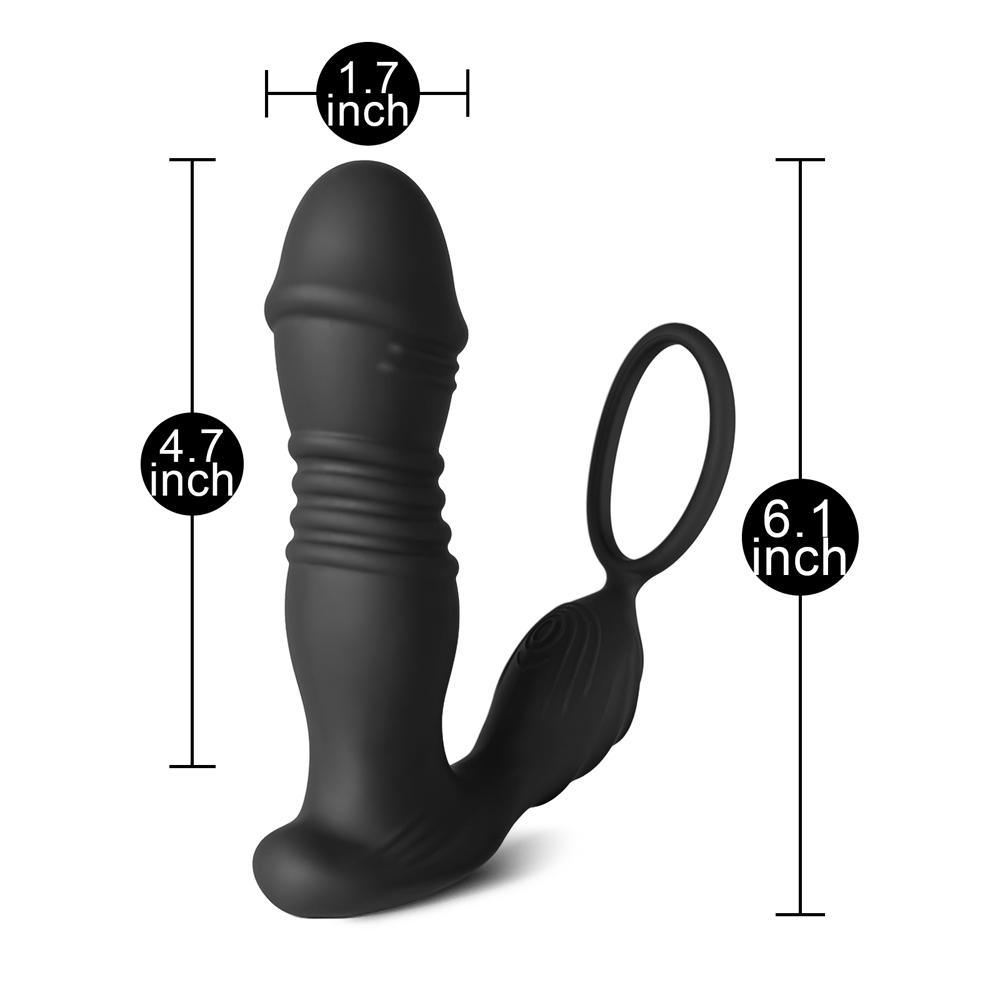 10 Modes Remote Control Black Color Thrusting Vibrating Prostate Massager  with Single Cock Ring