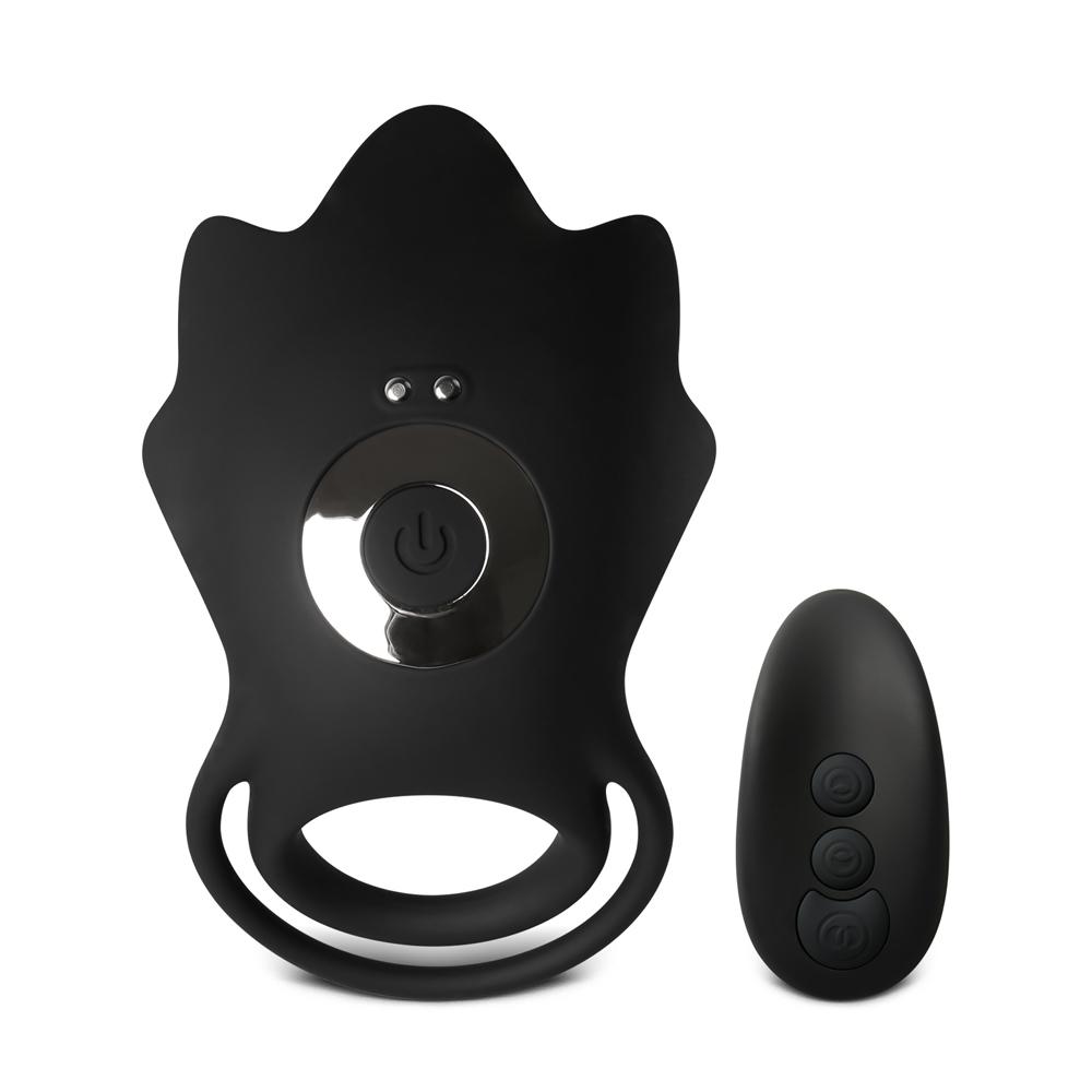 10-Speed Black Color Remote Control Silicone Vibrating Cock Ring