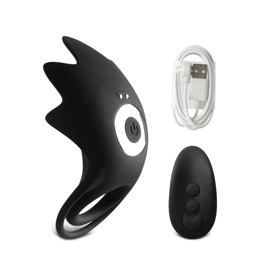 10-Speed Black Color Remote Control Silicone Vibrating Cock Ring