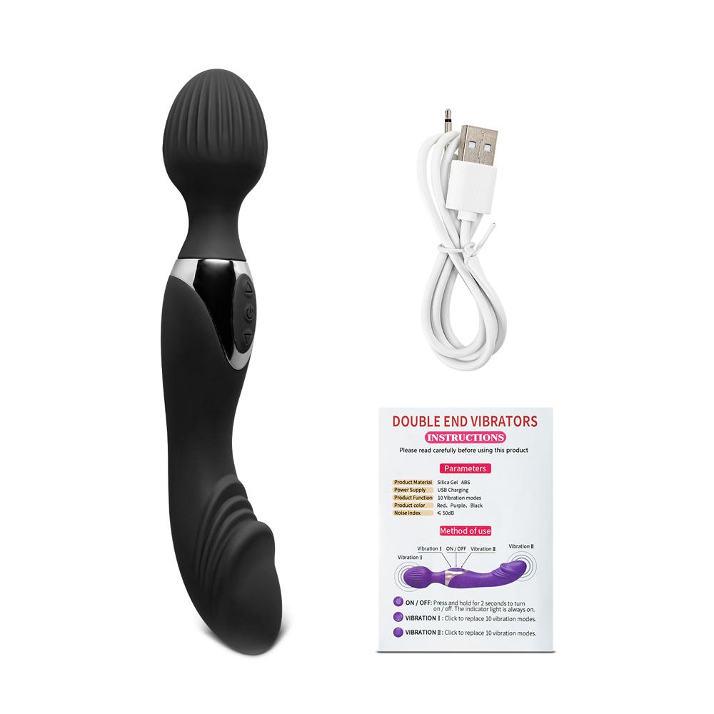 10-Speed Black Color Silicone Double Ended Wand Massager