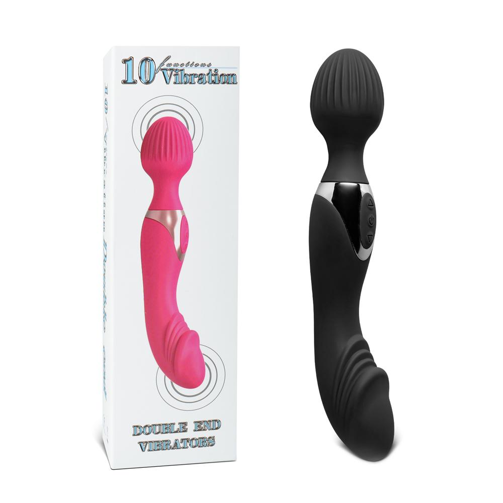 10-Speed Black Color Silicone Double Ended Wand Massager