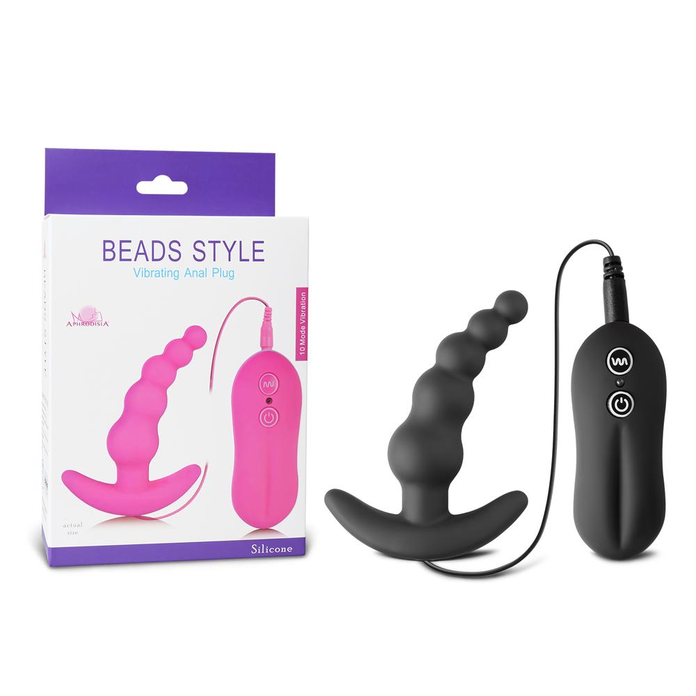 10-Speed Black Silicone Vibrating Anal Beads