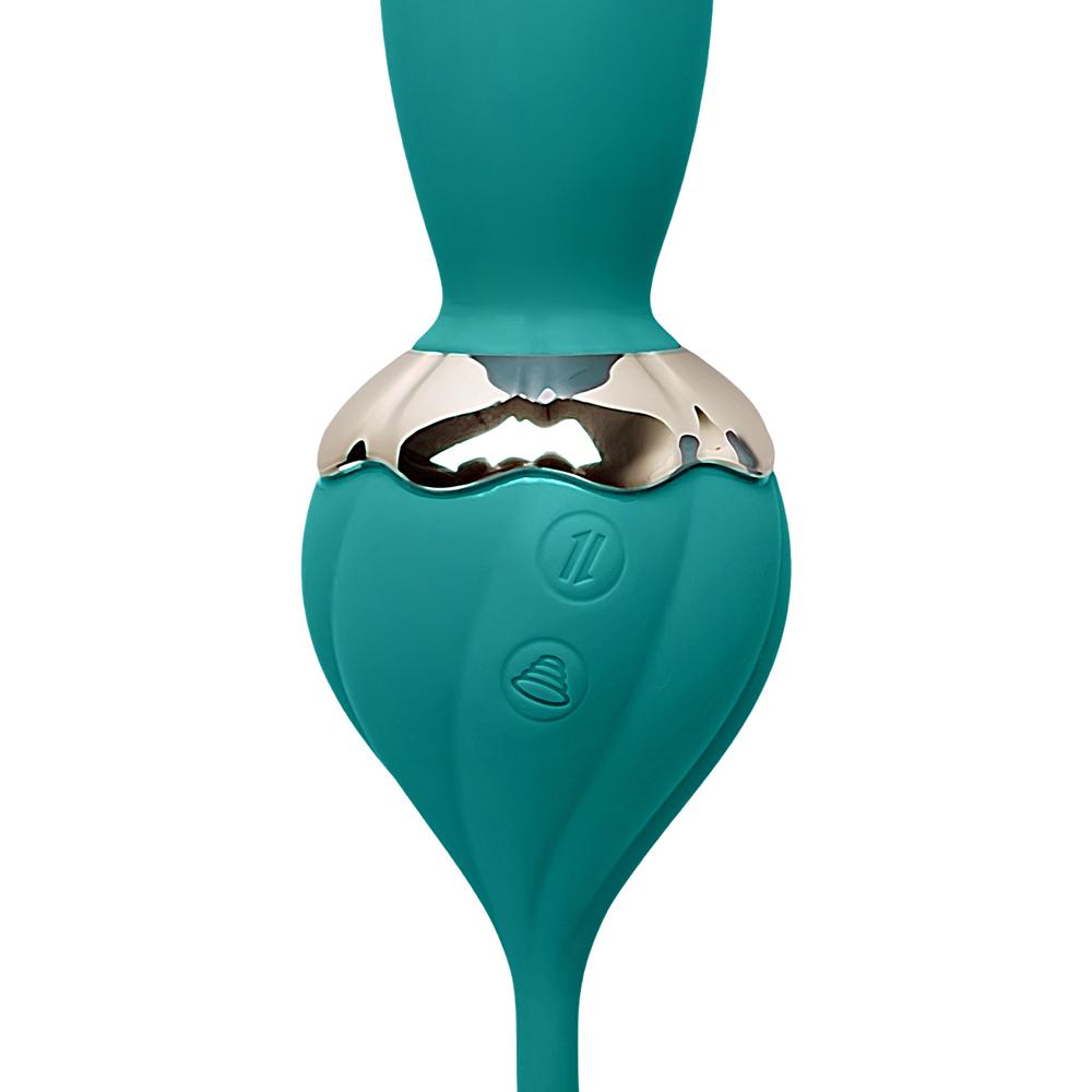 10-Speed Green Color Silicone Rose Vibrator with Thrusting Vibrator