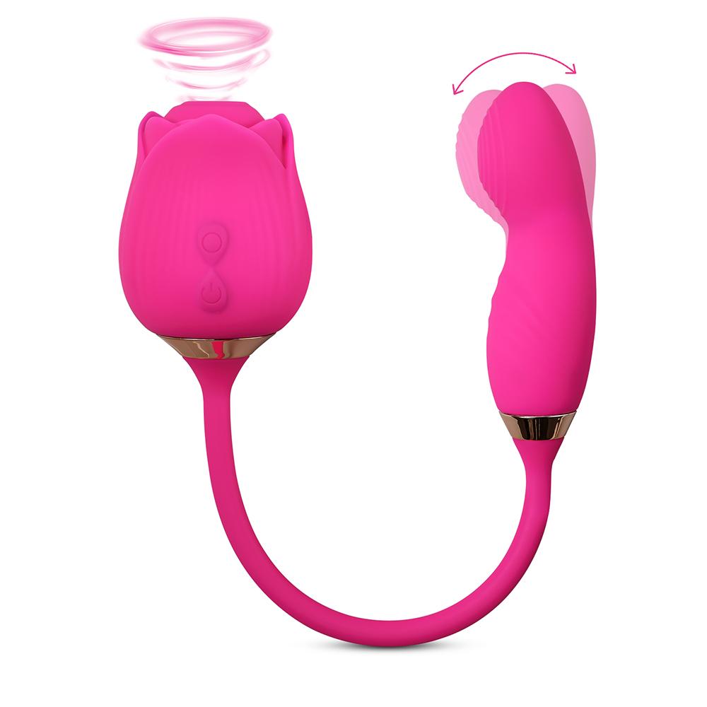 10-Speed Pink Color Silicone Clitoral Sucking Rose with Wiggling Vibrator