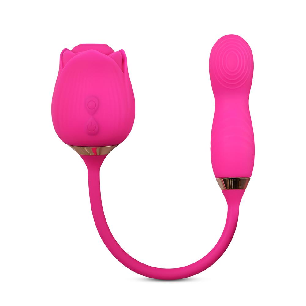 10-Speed Pink Color Silicone Clitoral Sucking Rose with Wiggling Vibrator