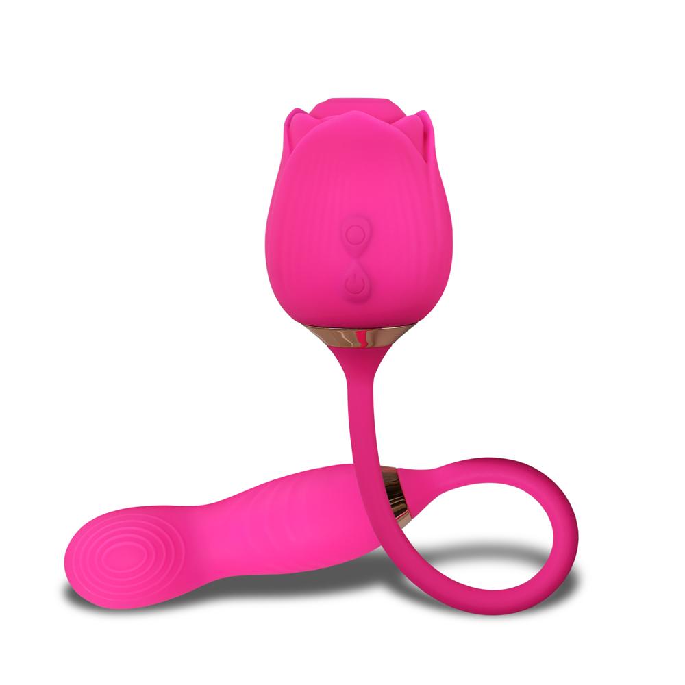 10-Speed Pink Color Silicone Clitoral Sucking Rose with Wiggling Vibrator