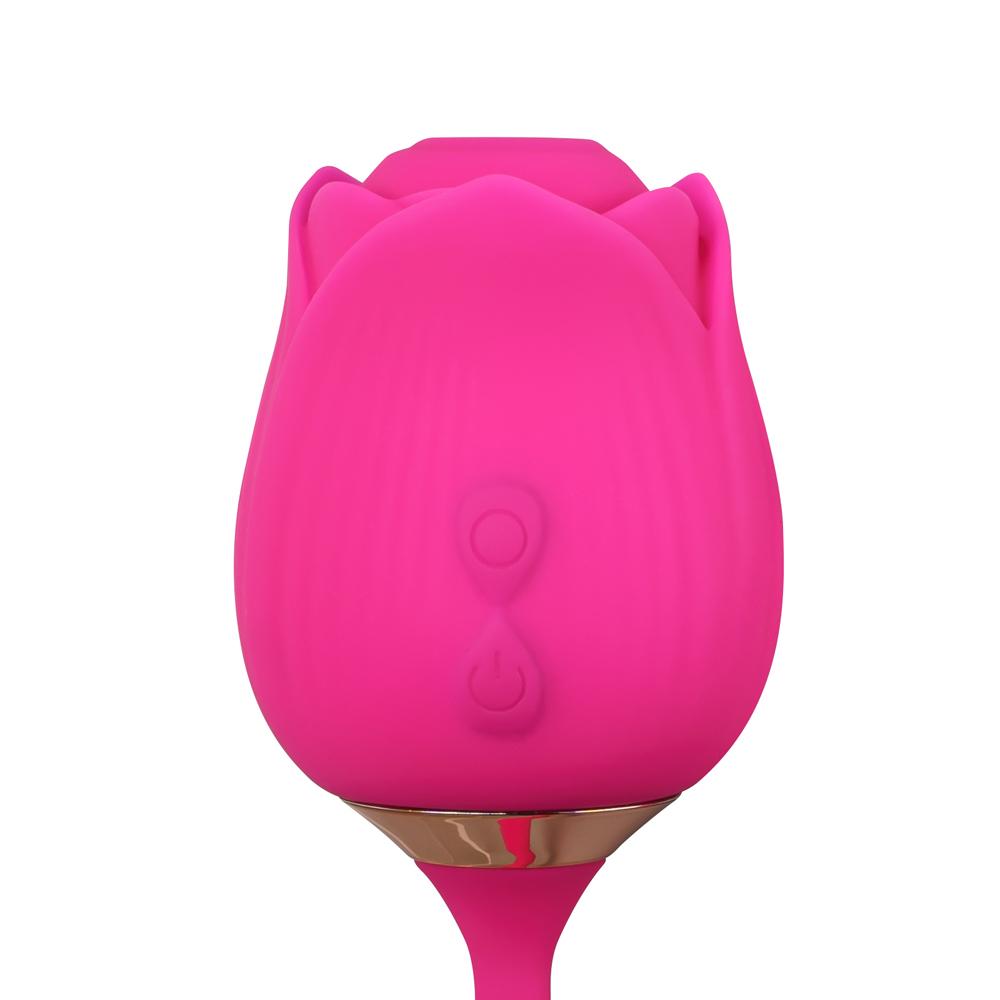 10-Speed Pink Color Silicone Clitoral Sucking Rose with Wiggling Vibrator