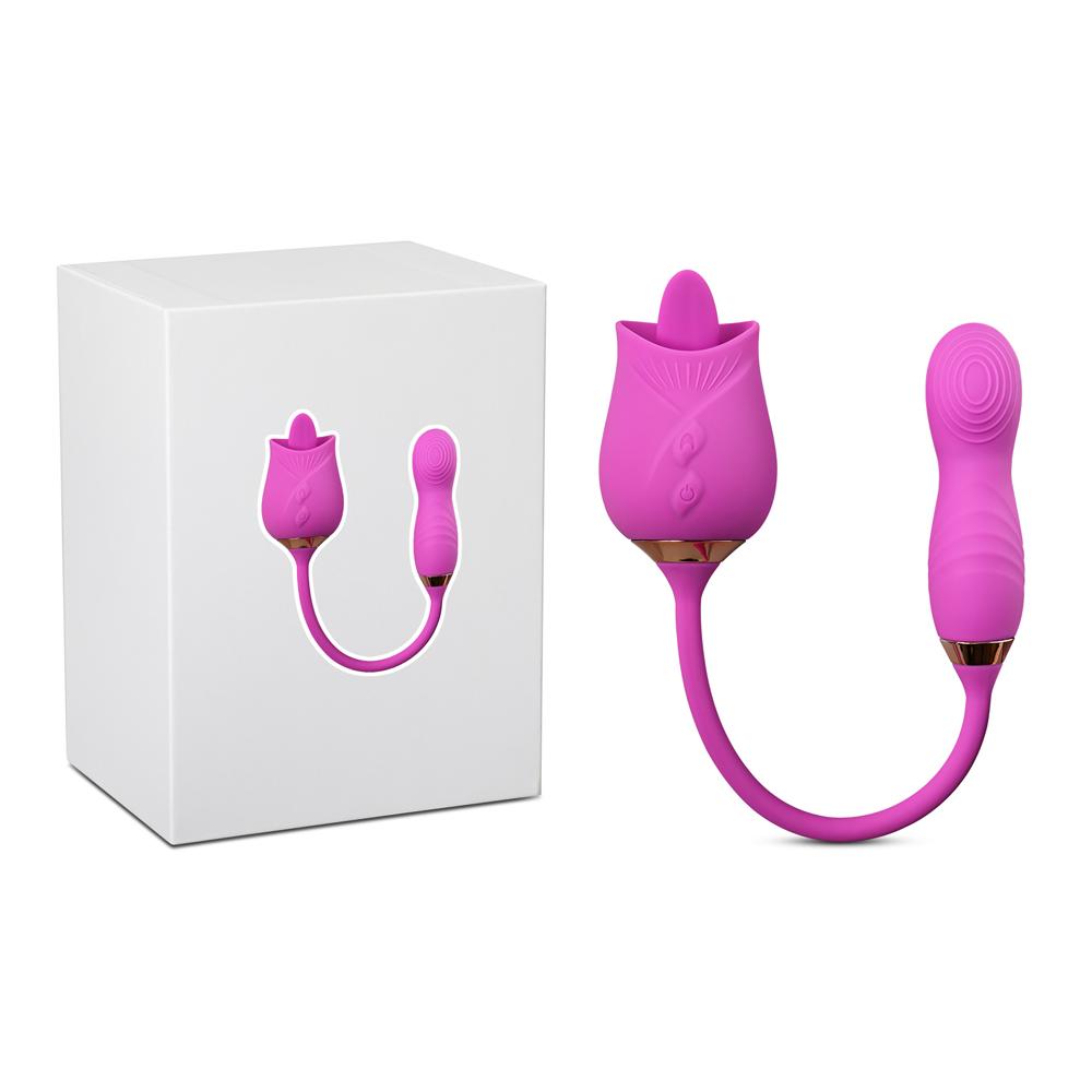 10-Speed Purple Color Silicone Clitoral Rose with Tongue Licking and Wiggling Vibrator