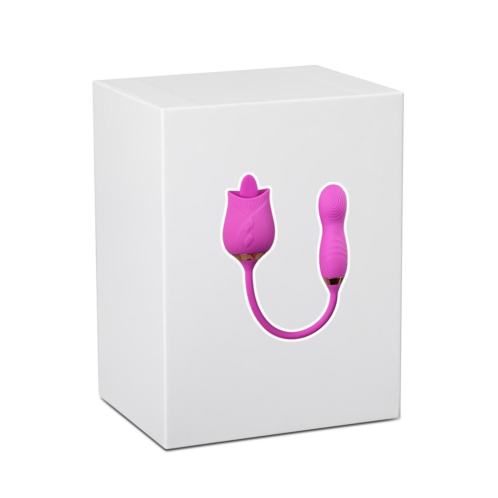 10-Speed Purple Color Silicone Clitoral Rose with Tongue Licking and Wiggling Vibrator