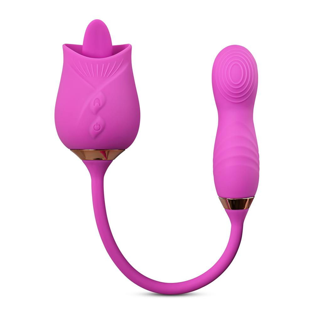 10-Speed Purple Color Silicone Clitoral Rose with Tongue Licking and Wiggling Vibrator