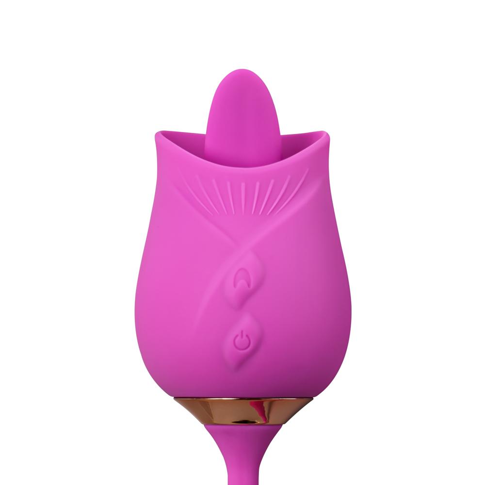 10-Speed Purple Color Silicone Clitoral Rose with Tongue Licking and Wiggling Vibrator