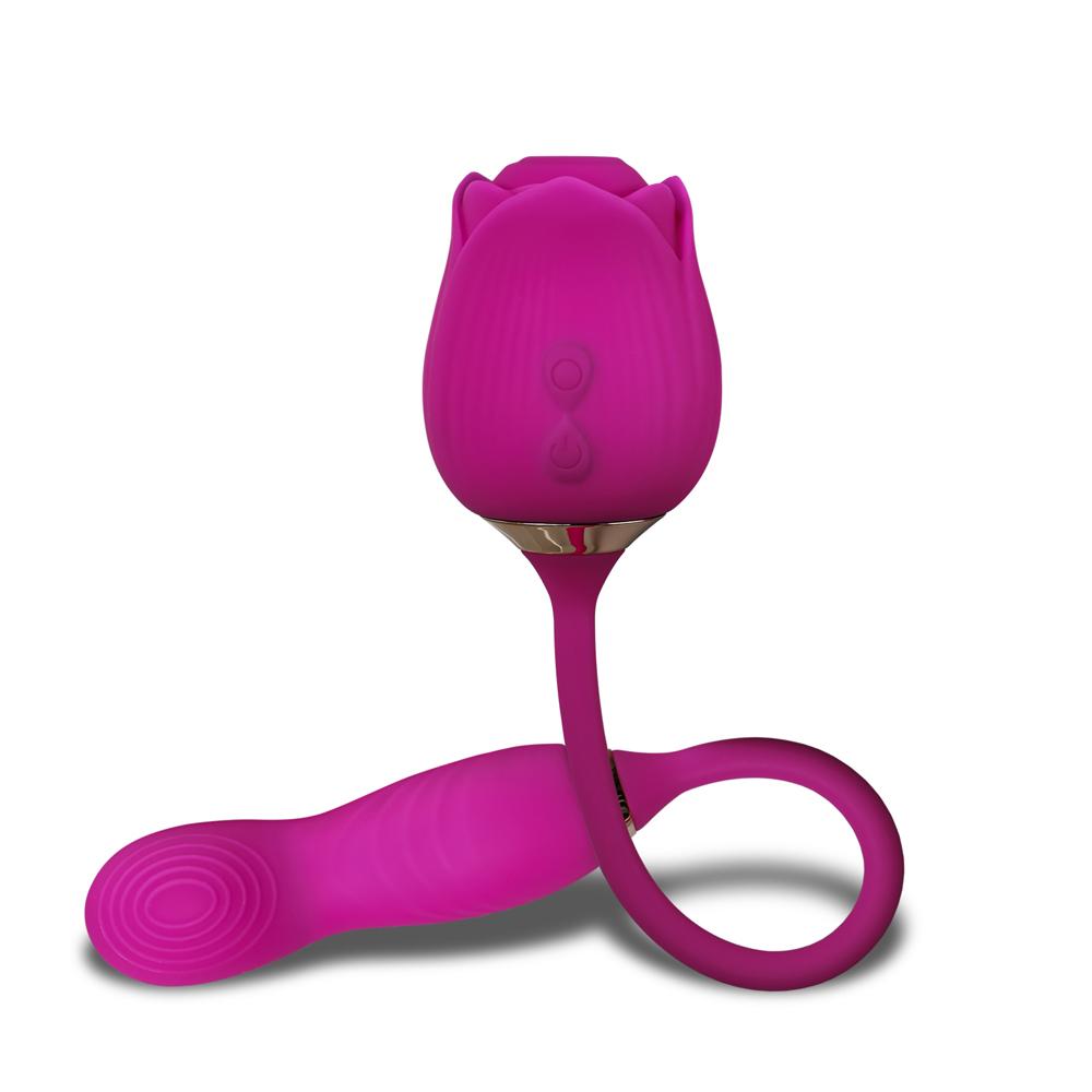 10-Speed Purple Color Silicone Clitoral Sucking Rose with Wiggling Vibrator