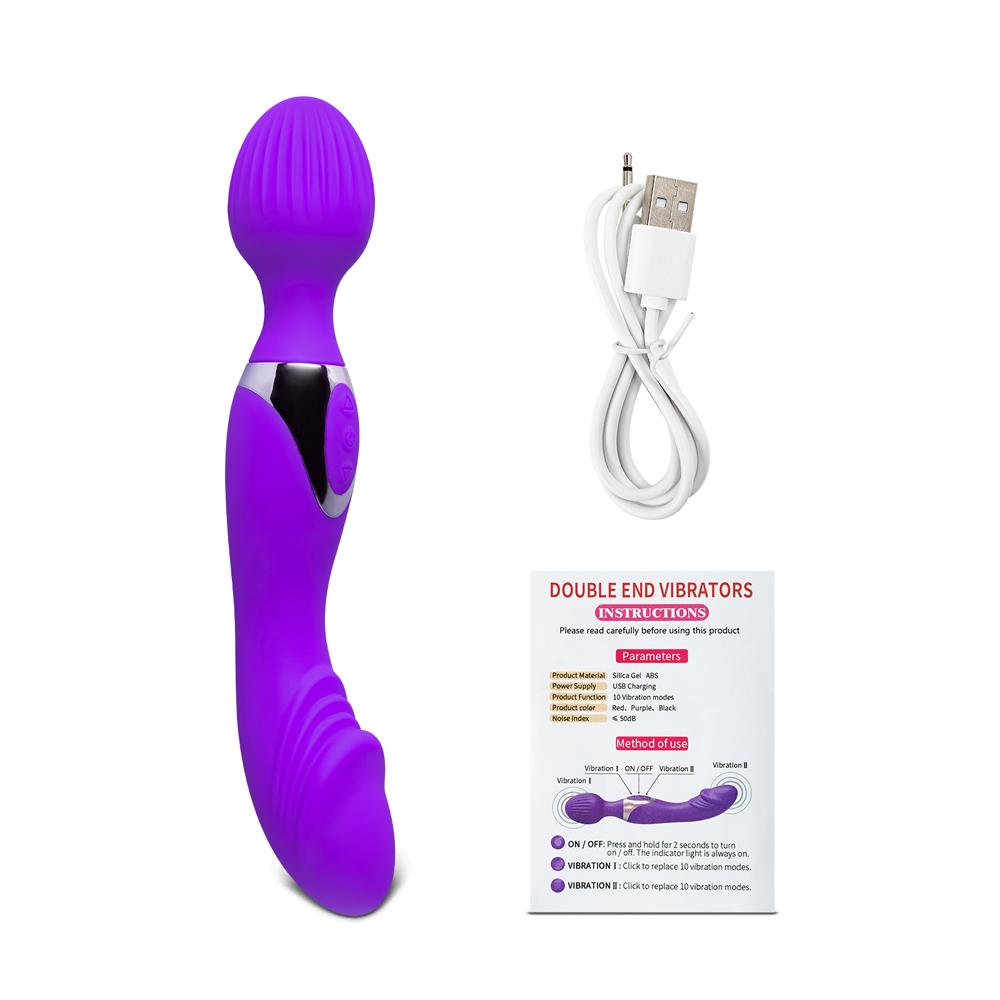 10-Speed Purple Color Silicone Double Ended Wand Massager