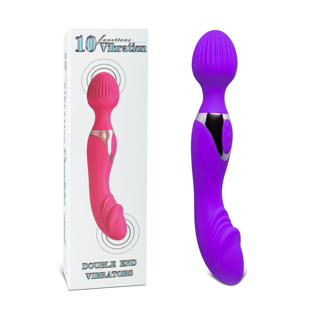 10-Speed Purple Color Silicone Double Ended Wand Massager