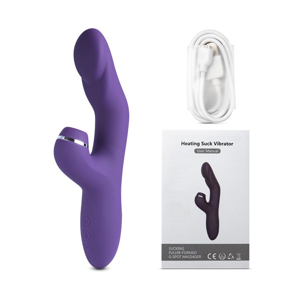 10-Speed Purple Color Silicone G-Spot Vibrator with Clitoral Massager and Heating Function