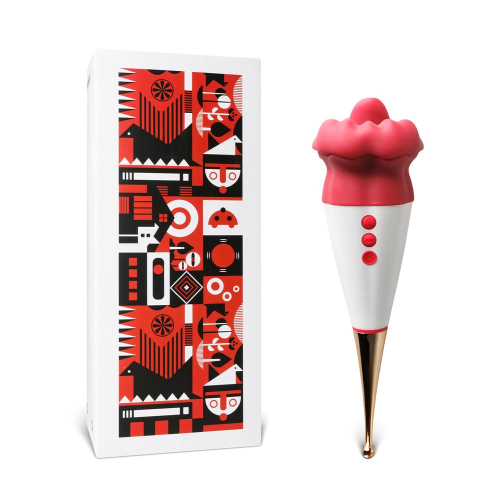 10-Speed Red Color Big Mouth Stimulator with Licking Tongue and Vibrator