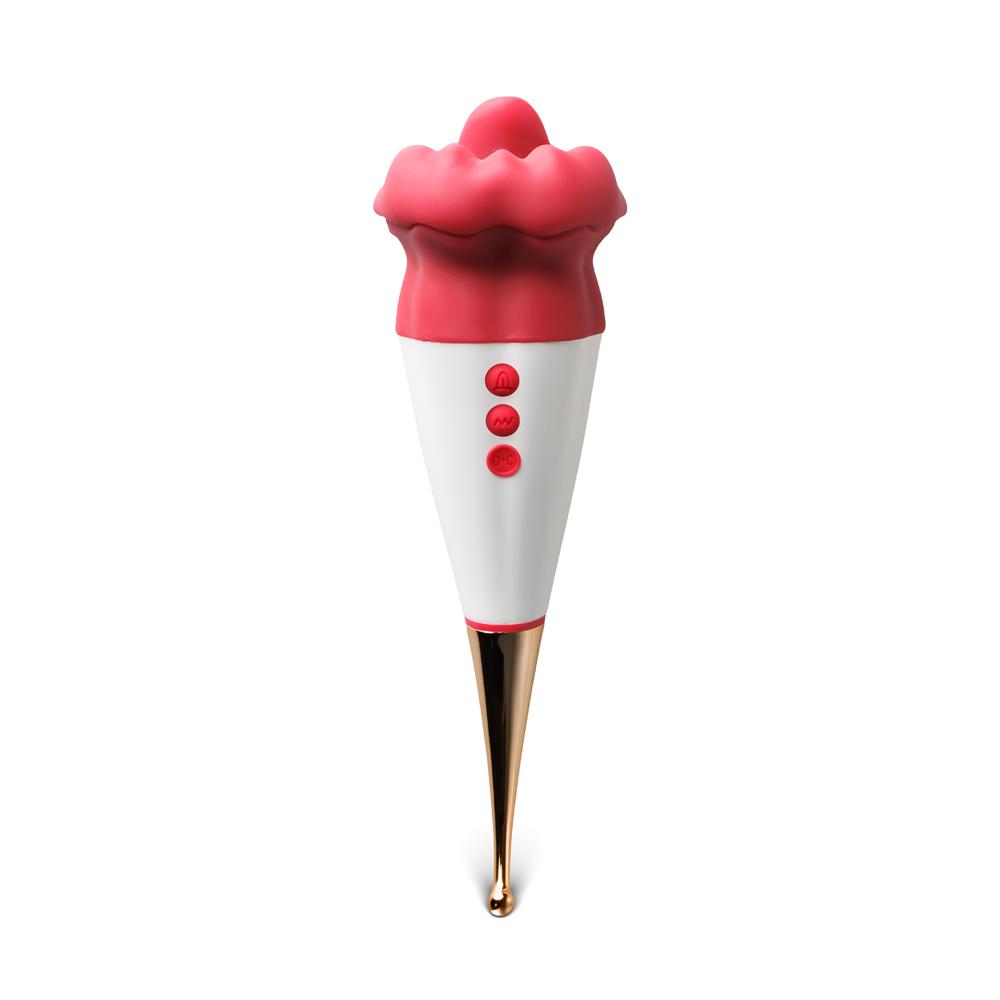 10-Speed Red Color Big Mouth Stimulator with Licking Tongue and Vibrator