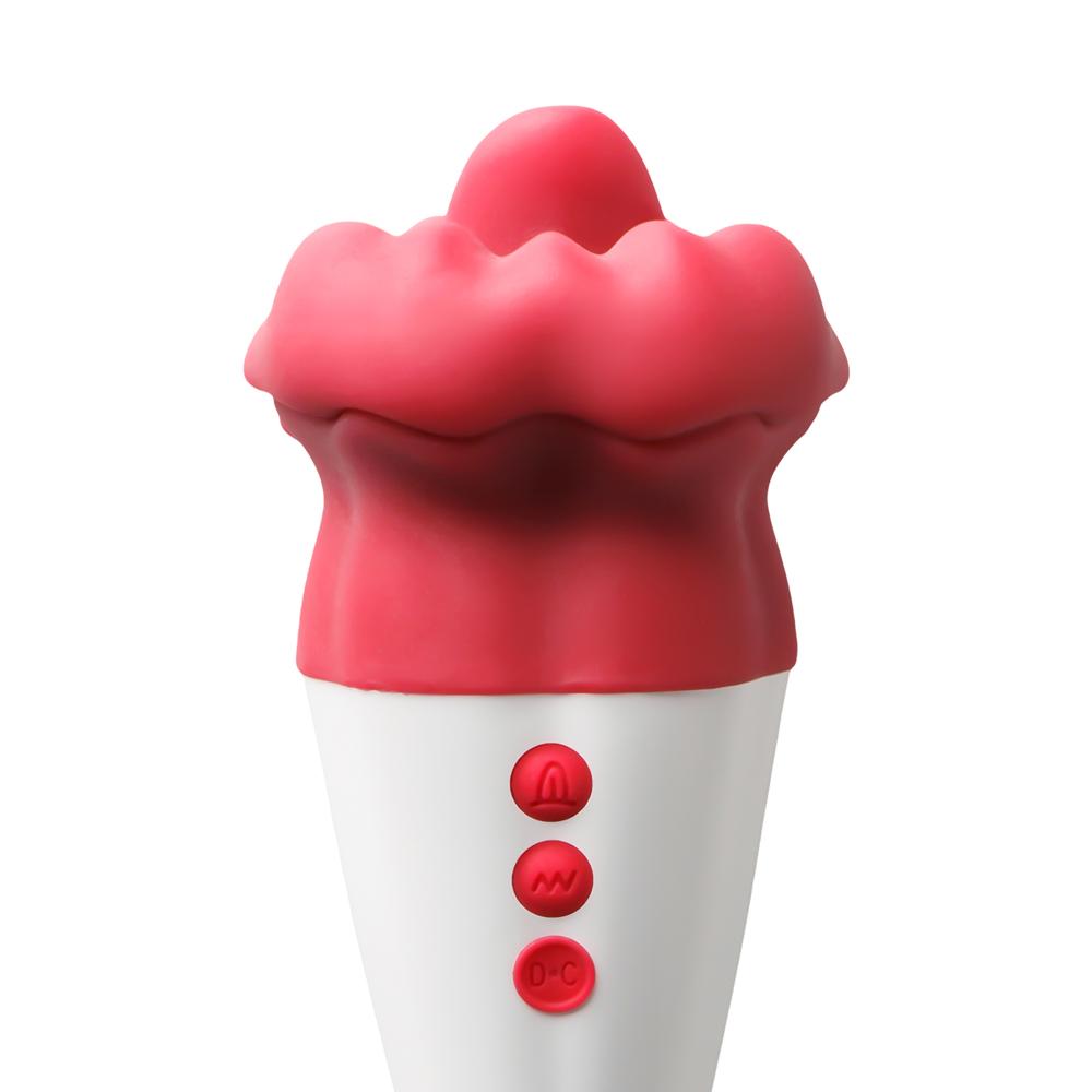 10-Speed Red Color Big Mouth Stimulator with Licking Tongue and Vibrator