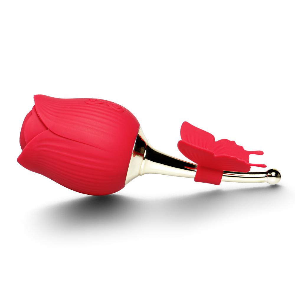 10-Speed Red Color Silicone Clitoral Rose Vibrator with Butterfly