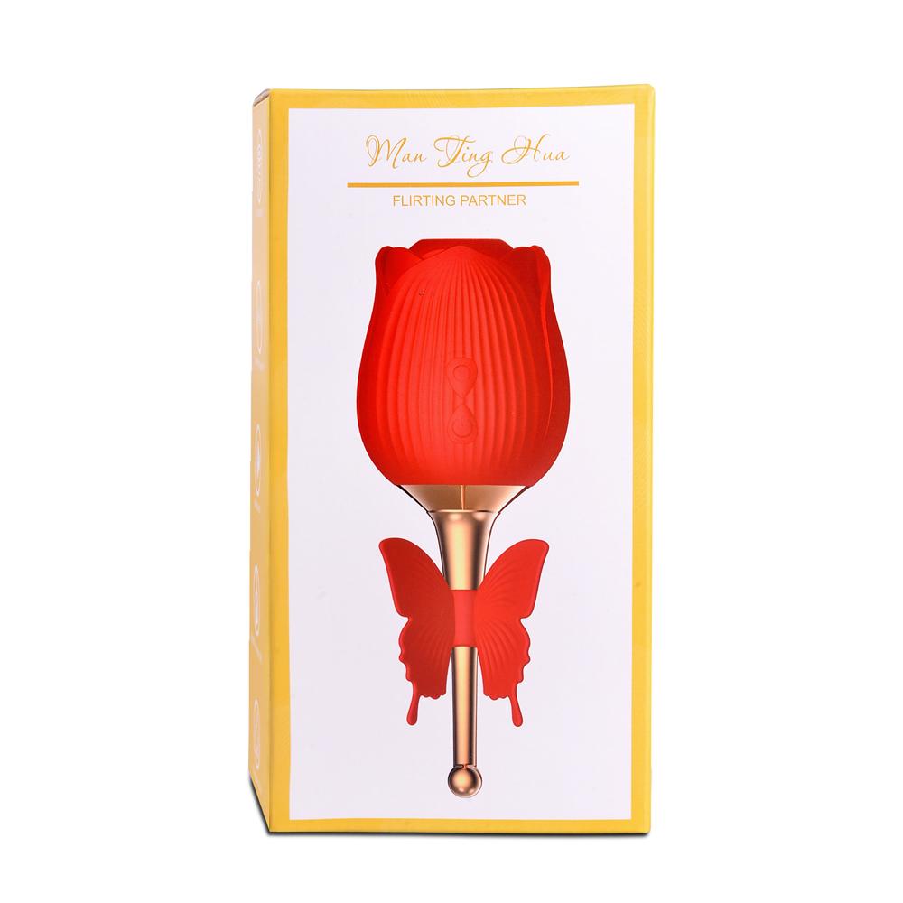 10-Speed Red Color Silicone Clitoral Rose Vibrator with Butterfly