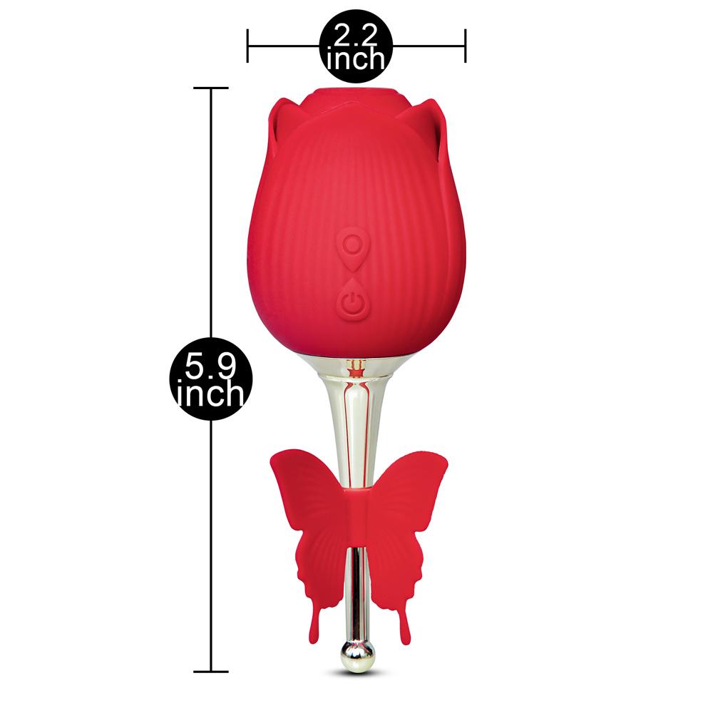 10-Speed Red Color Silicone Clitoral Rose Vibrator with Butterfly