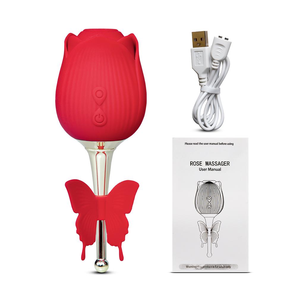 10-Speed Red Color Silicone Clitoral Rose Vibrator with Butterfly