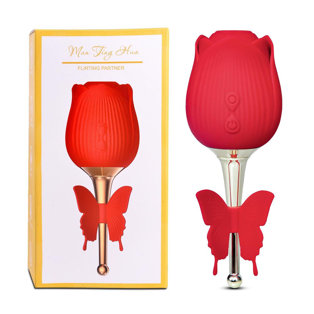 10-Speed Red Color Silicone Clitoral Rose Vibrator with Butterfly