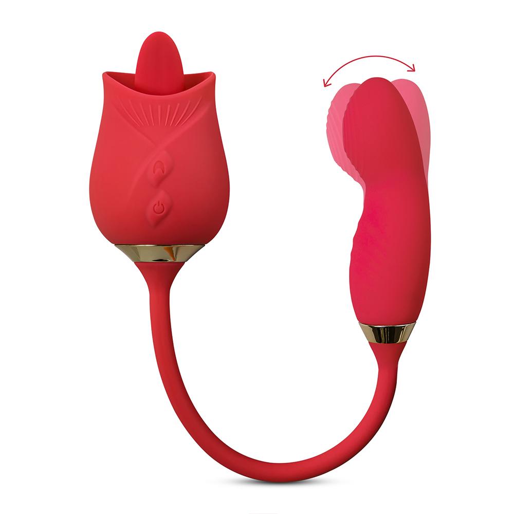 10-Speed Red Color Silicone Clitoral Rose with Tongue Licking and Wiggling Vibrator